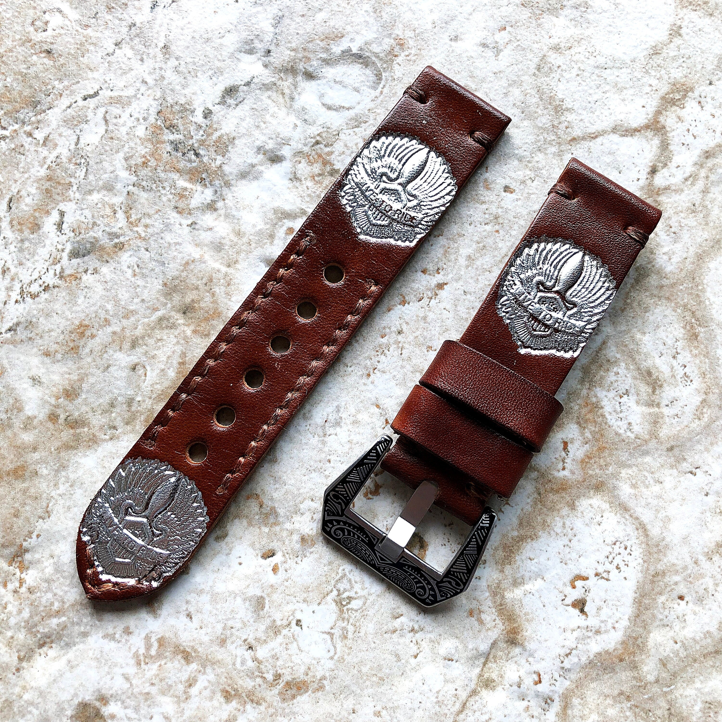 Live to Ride Band 22mm 24mm 25mm Compatible with Apple Watch Fitbit Versa 2 3 4 Sense 2 Ionic Accented Embossed Handmade Real Leather Strap